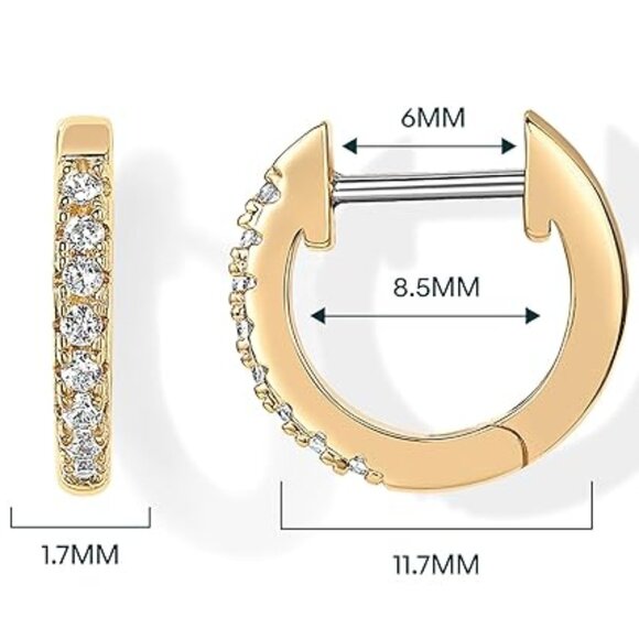 14K White Gold Plated Cubic Zirconia Cuff Earrings Huggie Stud - Picture 3 of 3